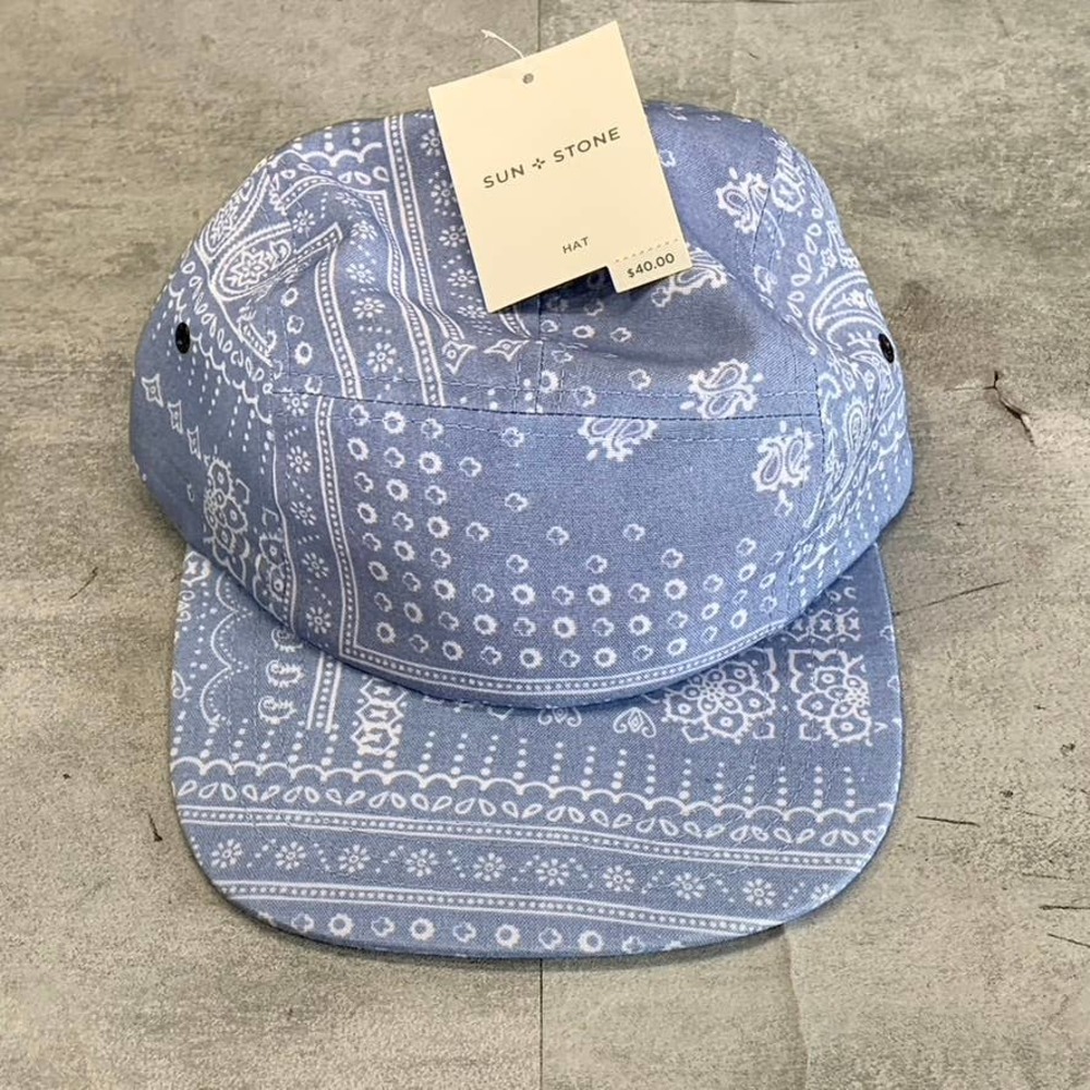 Sun+Stone Men's Denim-White Paisley-Print Cap SZ OS